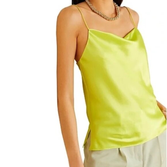 Cami NYC Silk Blend Camis Top in Acid Green Neon w/ criss cross tie back XL - Picture 9 of 9